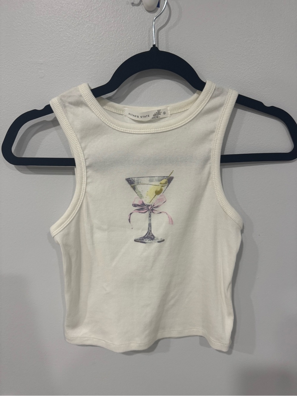 Altar'd State Cream Ribbed Tank with Martini Graphic